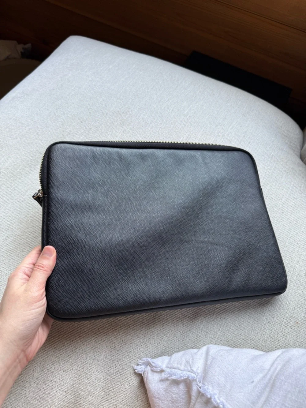 kate spade Black Saffiano Leather Laptop Case with Gold Logo